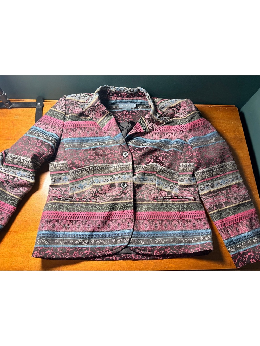 Koret Vintage Tapestry Jacquard Blazer Jacket Size 12 Boho Paisley Floral Print